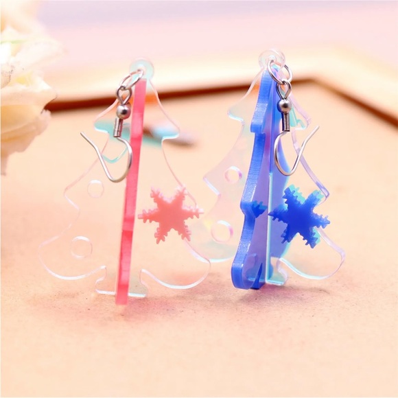 Acrylic Glitter Christmas Tree Stud Dangle Earrings - Picture 15 of 16